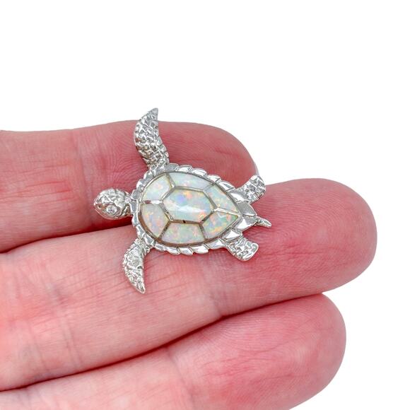 Opal Sea Turtle Pendant | Sterling Silver 925 - Picture 1 of 7